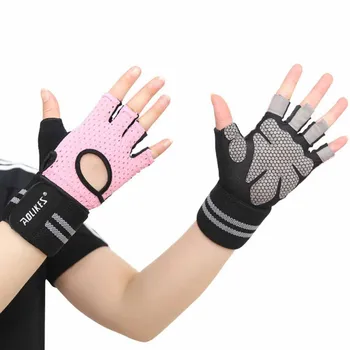 Non-slip fitnes Kolo rokavice taktične rokavice dihanje pol prst rokavice, kolesarske rokavice za športe na prostem, jahanje opreme roza