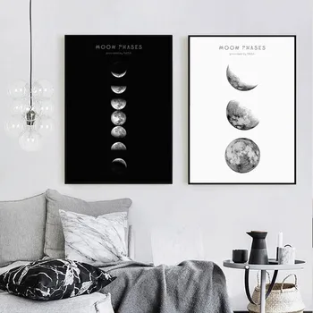 Nordijska Sodobno Dekoracijo Črno Bel Super Luna Plakatov in Fotografij Wall Art Platno Barvanje Slike Doma Dekor