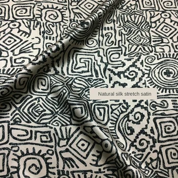 Nov 19 mm, težka svilena tkanina, etnične slog geometrijske totem tiskanje poletje stretch svile saten krilo majica tkanine