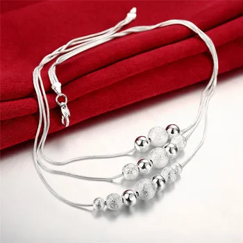 Nov čar 925 Sterling Srebrni Nakit klasičnih visoko kakovostne modne Tri plasti verige svetlobni pesek kroglice ogrlica collares