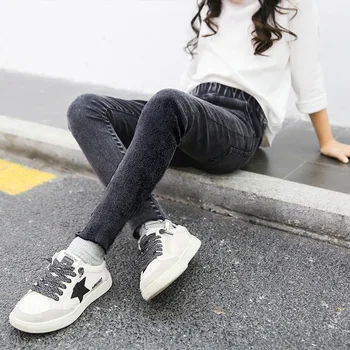 Nova Moda Baby Dekleta Jeans Pomlad Jesen Otroci Oblačila Korejski Skinny Hlače, Črno Modre Trdna Denim Jean Stretch Dekle Hlač