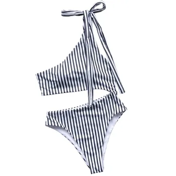 Nove Trakove Eno Ramo Bikini Komplet Ženske Čipke Visoko Pasu Kopalke Lady Kopalke Kopalk Swim Oblazinjeni Plažo Biquini