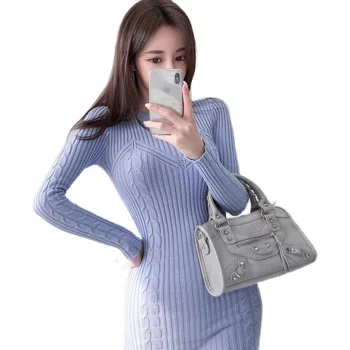 Nove zimske han edition gojiti enega je moralo pokazati tanek okrogel ovratnik pletenje vrečko hip postane ženske obleka za obleko pulover