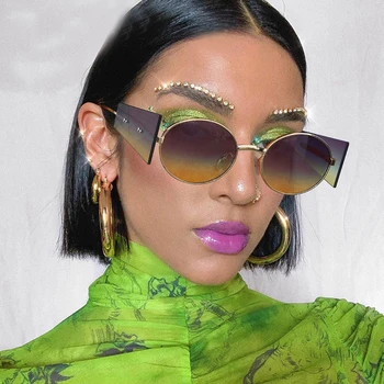 Novi Retro Objektiv Noge Punk Sončna Očala Za Ženske Luksuzne Blagovne Znamke Zlitine Okrogla Sončna Očala Moških Hip Hop Uv400 Očala Ženski Rjavi Odtenki
