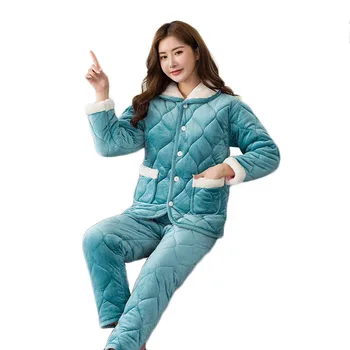 NOVI Trendi Izdelki Ženske zimske pižamo Lady oblačila set Home oblačila fo ženske Coral runo Prešite pižamo Super toplo 300