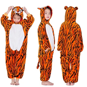Novo Leto, Pust Kigurumi Tiger, Lev Kostum za Otroka, Otroka Hooded Onesie Otrok Flanela za Otroke Fantje Živali Pižamo Sleepwear