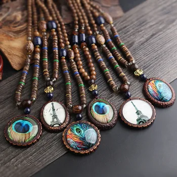 Novo modno oblikovanje pav pero etnične ogrlico,Nepal, nakit, ročno sandalovine dolg pulover vintage nakit, ogrlico,