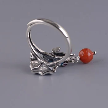 Novo srebro Kitajski nacionalni slog emajl barva Koi majhnih rib retro elegantno čar Južna Rdeča Kroglica Tassel ženske prstan nastavljiv