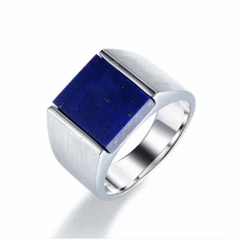 Novo Tajski srebro S925 srebro moški prstan vdelan z naravnimi lapis lazuli obroči za Človeka korejski moda nesramna 925 srebro obroč