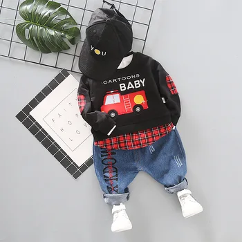 Novorojenček dojenček fant oblačila sklop za Nova risanka priložnostne dolgo sleeved obleko za fante vezene gasilsko dolgo sleeved dva-pie