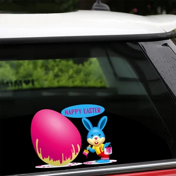 Odstranljiva & Večkratno Uporabo Stenske Nalepke Happy Easter Bunny Egg Doma Dekoracijo Risanka Odstranljive Nalepke Za Avto, Steno, Okno Dekor