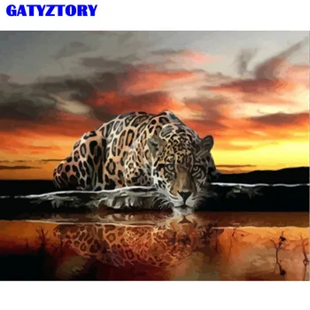 Okvir Leopard Živali DIY Barvanje Z Številkami Akril Slike S Številkami Oljna slika Na Platnu Za Dom Dekor Umetnine 60x75cm