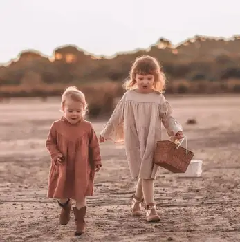 Otroci Obleke Za Dekleta Dekleta Naravno Perilo Z Dolgimi Rokavi Mozaik Rokav Princesa Obleko Spomladi In Poleti Leta 2020