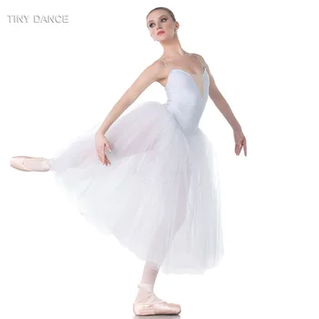 Otrok in Odraslih Balet Ples Kostum Camisole Belo Dolgo Romantično Tutu s 5 Plasti Dolgo Til Balerina Obleko za Ples 18008