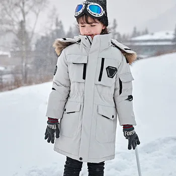 Otrok Navzdol Jakno za Fante Dolgo Zgosti 2020 Nove Zimske Dekleta Plašč Otroci v Smučarskih Snowsuits ruske Zime Big Rea Krzno, Unisex
