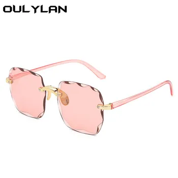Oulylan Ženske Rimless sončna Očala Luksuzni Kvadratnih sončna Očala Ženska Moda Prevelikih Očal Roza Gradient Odtenki Očala UV400