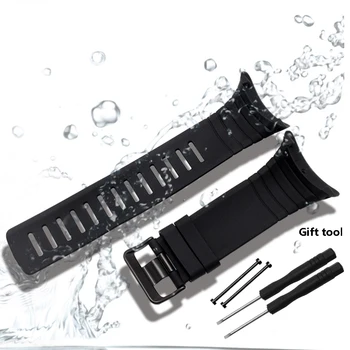 PEIYI Mehko vodotesno silikonsko watchband črne gume traku z orodji, zamenjava zapestnica za Suunto core z
