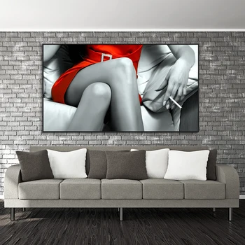 Platno Natisne Slikarstvo Rdečo Obleko Dekle Wall Art Povzetek Seksi Žensk Plakat Dekorativne Slike za Dnevni Sobi Doma Dekor Cuadros
