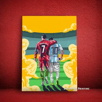 Platno Nogometne zvezde, Ronaldo & Messi Slike Doma Dekoracijo Slike Plakat HD Natisne Wall Art Modular Dnevna Soba Uokvirjena