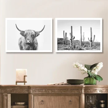 Platno Slikarstvo Živali Wall Art Highland Bika Plakatov in Fotografij Steno Kaktus Zemljišč Slike za Dnevna Soba Dekoracijo Doma Dekor