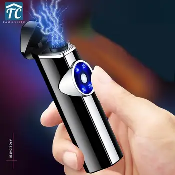 Plazma Lažji Windproof Šest Loka Lažji Plazme Brezplamensko za Polnjenje Električni Vžigalnik Power LED Zaslon Cigaret USB Lažji