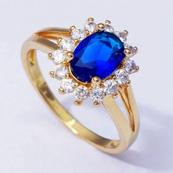Plemenito Poročni Nakit Crystal Ring ZDA/EU Podolgovat Nosorogovo Modni Modri CZ Obroči Ženski Stranka Darilo