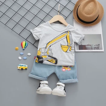 Poletje Baby Boy vzročno Oblačila Otroci risanka O-Vratu T Shirt Kratke jeans 2Pcs/nastavi za Malčke Otroci in Modnih Malčka, Trenirke določa