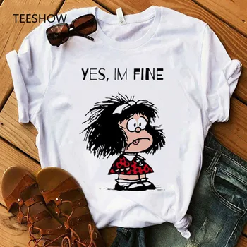 Poletje priložnostne ženske t shirt Kaj pa Zdaj? Mafalda print majica s kratkimi rokavi ženske smešno kratek rokav o vratu vrhovi beli modi ženske oblačila
