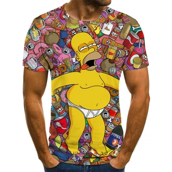 Poletje Vroče Anime Simpsons 3D Smešno T-shirt Vroče Risanka Moških in Žensk Krog Vratu Vrh 3DT Majica Hip Hop Harajuku Ulica Zabavno Zgoraj