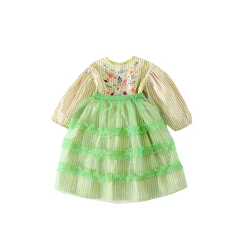 Pomlad 2021 Baby Girl Oblačenja Nastavite Vezenje Dolg Rokav Obleka In tutu Očesa Krilo Otroci, Dekleta, 2 Kos Oblačila (ladja po 30. dan)