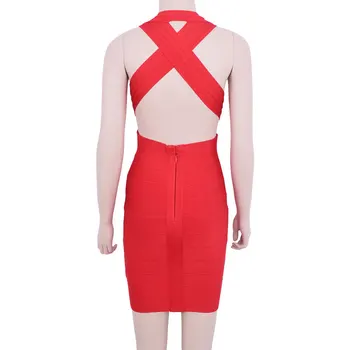 POVOJ Celebrity Red Povoj Obleke Odprite Hrbtni Ženske Butiki Povodcem Seksi Mini Bodycon Obleko Clubwear Stranka Vestidos