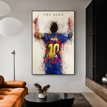 Povzetek Nogometni Star Kralj Messi Platno Slikarstvo Akvarel Plakatov in Fotografij Stenskih slikah, za Dnevna Soba Dekoracijo Doma
