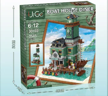 Pozivam Blok UG30101 - UG30105 Ribolov Hiša Pomol Ribiško Ladjo Hiša Diner Captain ' s Wharf Gradnik Opeke Model Igrače za Otroke