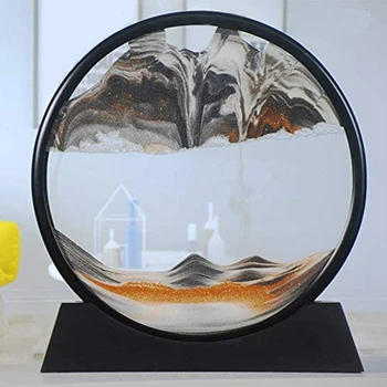 Premikanje Peska v slikah, Okrogle Steklene 3D Globoko Morje Sandscape v Gibanju Zaslon Teče Pesek Okvir(7 palčni)