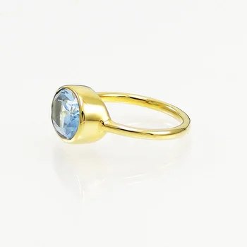 Preprost Ovalne Aquamarines Crystal Zlata Solitaire Ring Ženske Morje Modro Cirkon Stackable Obroči Obletnico Birthstone Darilo