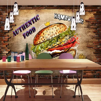 PVC Samolepilne Nepremočljiva Zidana Ozadje 3D Zid, Hamburger s Hitro Hrano Restavracija v Ozadju Stene Izmenljive Stenske Nalepke
