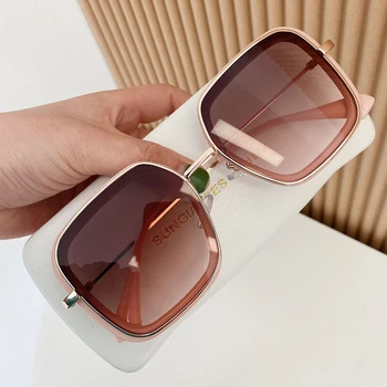 QPeClou 2020 Novo Vintage Kovinskih Kvadratnih Sončna Očala Ženske Modni Velik Okvir Sončna Očala Ženski Gradient Barvnih Odtenkih Oculos De Sol