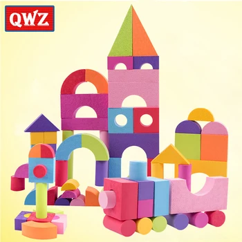 QWZ 50pcs EVA varnost Otrok Stavbe Opeke, Bloki Pene Gradnje Mehke Igrače Otrok Zip Primeru Otroci Montessori Inteligence Vadbe