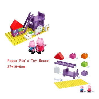 Resnično Peppa Pig gradniki Nastavite otroci Avto Potisnite Swing opeke igrače in lutke otrok Rojstni dan Opeke Gradnik Tabela