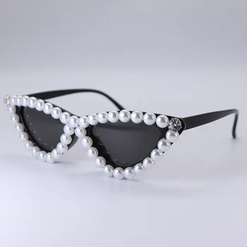 Retro Vintage Ozko Mačka Oči, Sončna Očala Za Ženske Očala Plastični Okvir Pearl Cateye Sončna Očala Z Nosorogovo