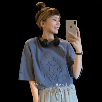 Risanka Bombaž Poletje Mickey Mouse Svoboden Mid-dolžina Ženske T-shirt Harajuku Majica korejski Oblačila Ženska Oblačila Harajuku Tshirt