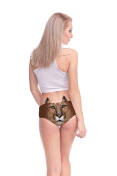 Rjava Puma 3D Srčkan Print Ušesa Ženske spodnje Perilo Zanimivo Hlačke Za Lady Vroče Seksi Žensko spodnje Perilo, Jermenov, spodnjice brez Hlačnic