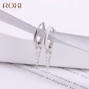 ROXI Moda korejski Nakit Preprost Geometrijski Uhan 925 Sterling Srebro Trikotnik Obesek Stud Uhani Za Ženske, Nakit