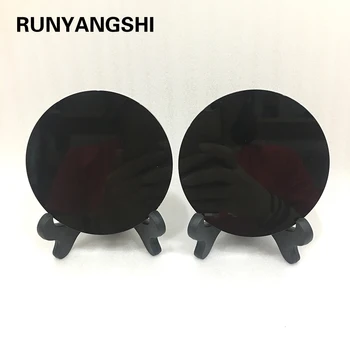 Runyangshi 1pc Naravni črni obsidian kamen krog disk okroglo ploščo fengshui ogledalo za domačo pisarno dekor