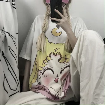 Sailor Moon Camisetas Verano Mujer T Shirt Harajuku Ženski Risanka T-shirt Moda Tshirt Tee Shirt Vrhovi Študentov Oblačila