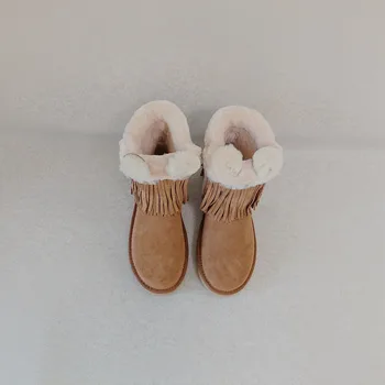 SANLUME Zimske Čevlje Ravno Platformo Sneg Škornji škornji za Ženske Pravi Ovčje Krzno Nepremočljiva Zdrsne Na Tassel Toplo