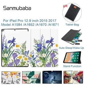 Sanmubaba Cvet Ohišje Za iPad Pro za 12,9 palčni 2017 A1584 A1652 A1670 A1671 PU Usnja Flip Stojalo Smart Cover Tablični Primeru
