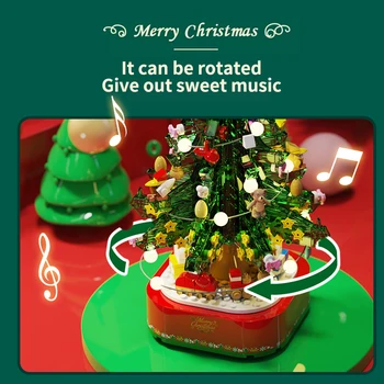 Santa Blok Ustvarjalca Strokovnjak Za Božično Drevo Music Box Set Led Luči Roation Stavbe, Bloki, Opeke Chirden Otroci Igrače Božič Darilo