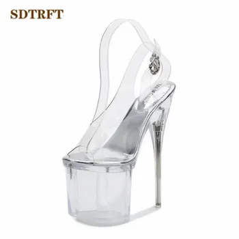 SDTRFT Moda Crossdresser Sponke Sandali 20 cm tanke pete, čevlji ženska pregleden platformo Stranka Plesne Copate Open Toe črpalke