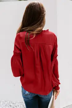 SEBOWEL Saten Proti-vrat Luč Rokav Vrvico Bluzo Ženska Elegantna Solid Majica Ženska 2020 Jeseni Priložnostne Svoboden Plus Velikost Vrhovi